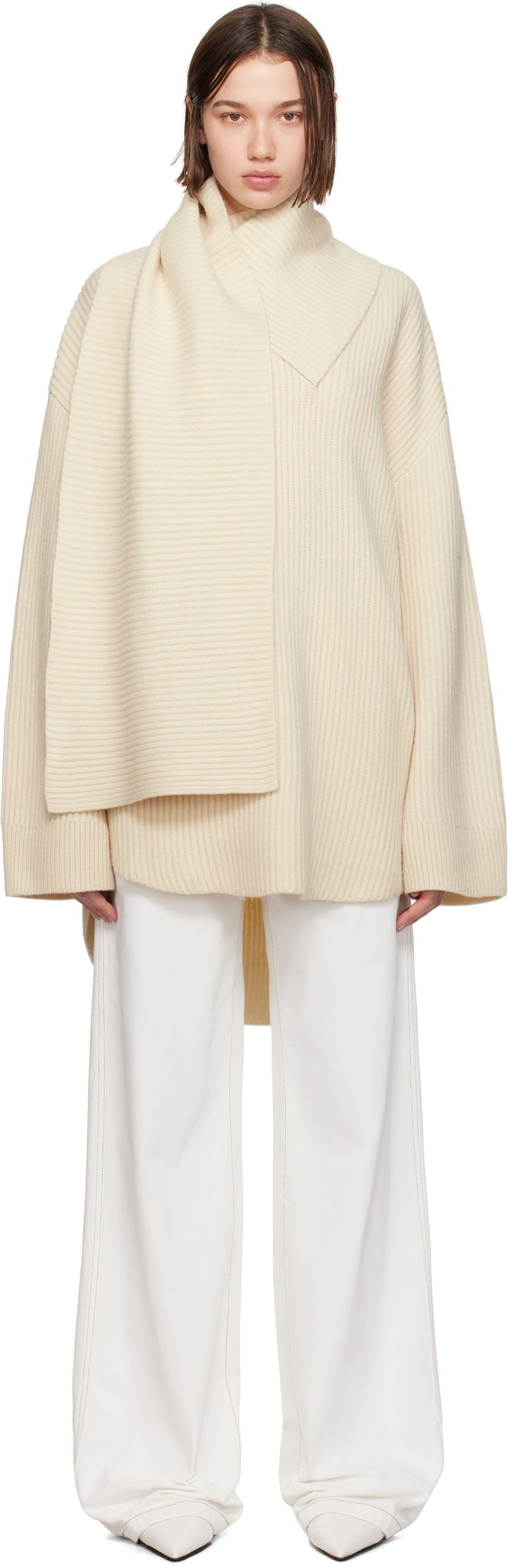 Pleteni pulover TOTEME TOTEME Long Scarf Knit Sweater Bež | 244-WRT0364-YA0007