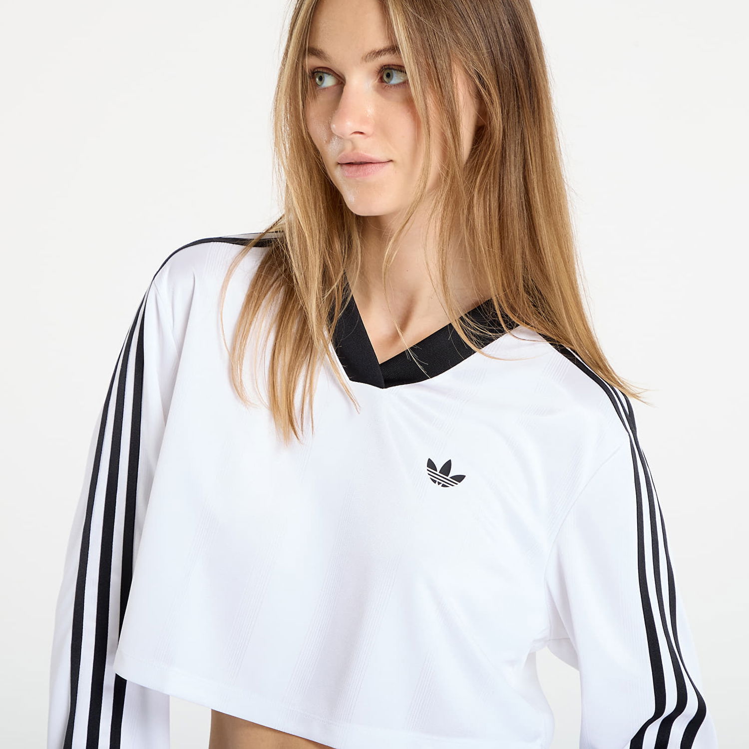 Krop-top adidas Originals Adicolor Football Jacquard Crop Long-Sleeve Top Bela | JV9740, 1