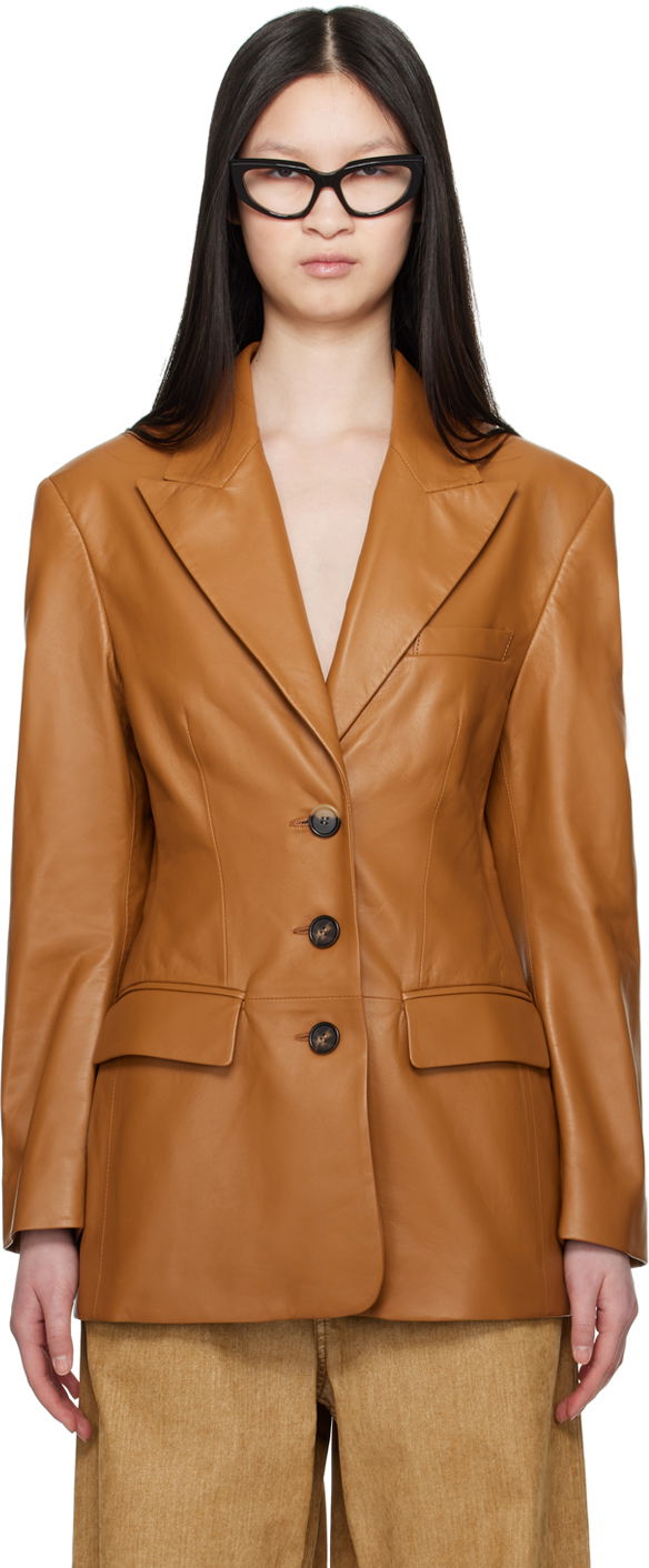 Jakna Marni Marni Peaked Lapel Leather Blazer Rjava | GIMX0247U0 ULA736