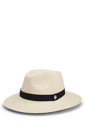 Klobuk BOSS Panama Raffia Hat with Monogram Bež | 50539512