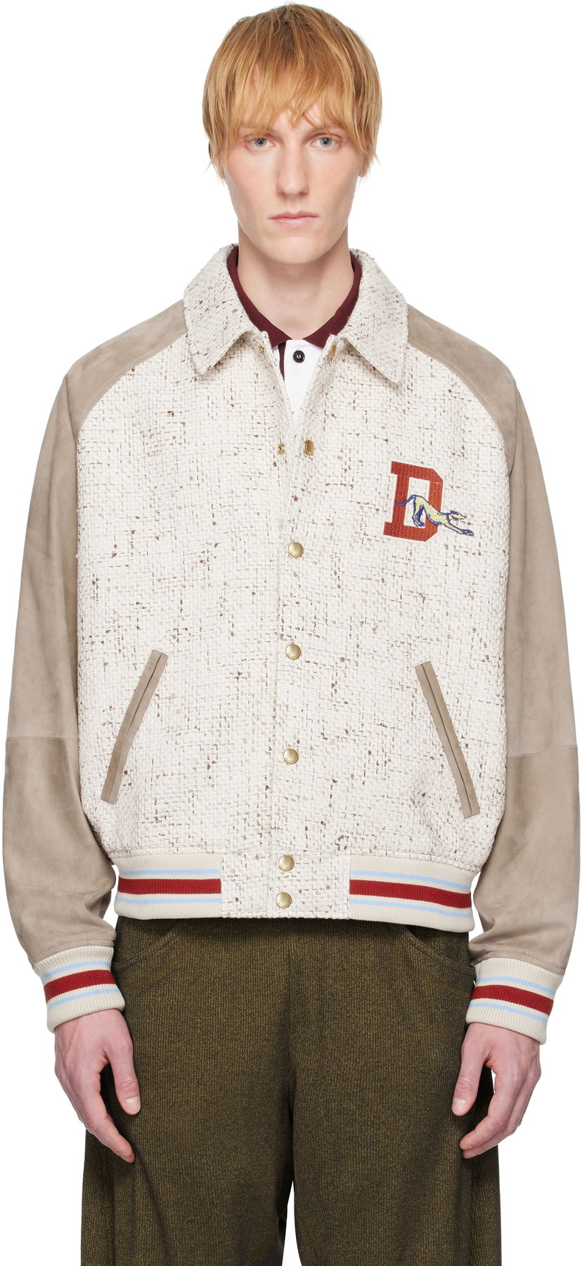 Bomber jakna Drôle de Monsieur Drôle De Monsieur 'Le Bomber Tweed' Leather Bomber Jacket Bež | G-JT220-CO181-EC