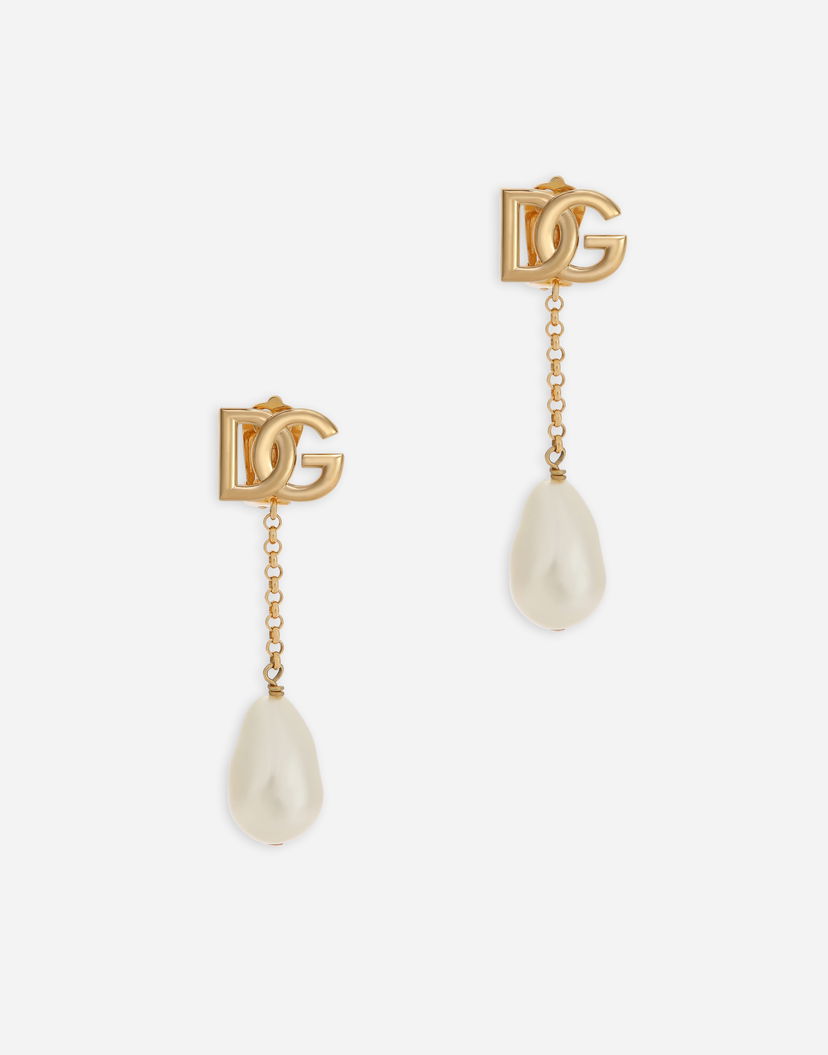 Uhani Dolce & Gabbana Dolce & Gabbana Gold Metal Dg Logo Pearl Drop Earrings Kovinski | WEP2P2W1111ZOO00