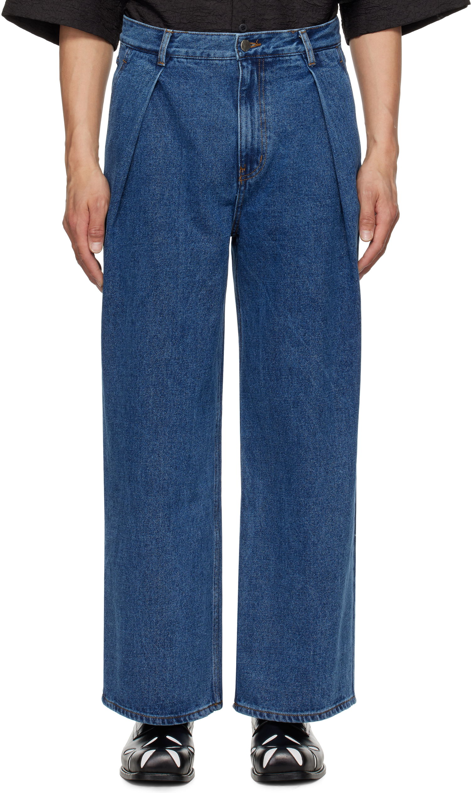 Kavbojke ADER ERROR ADER error Sig; TRS Tag 02 Pleated Wide-Leg Jeans Modra | BO42FYJE0102BL, 0