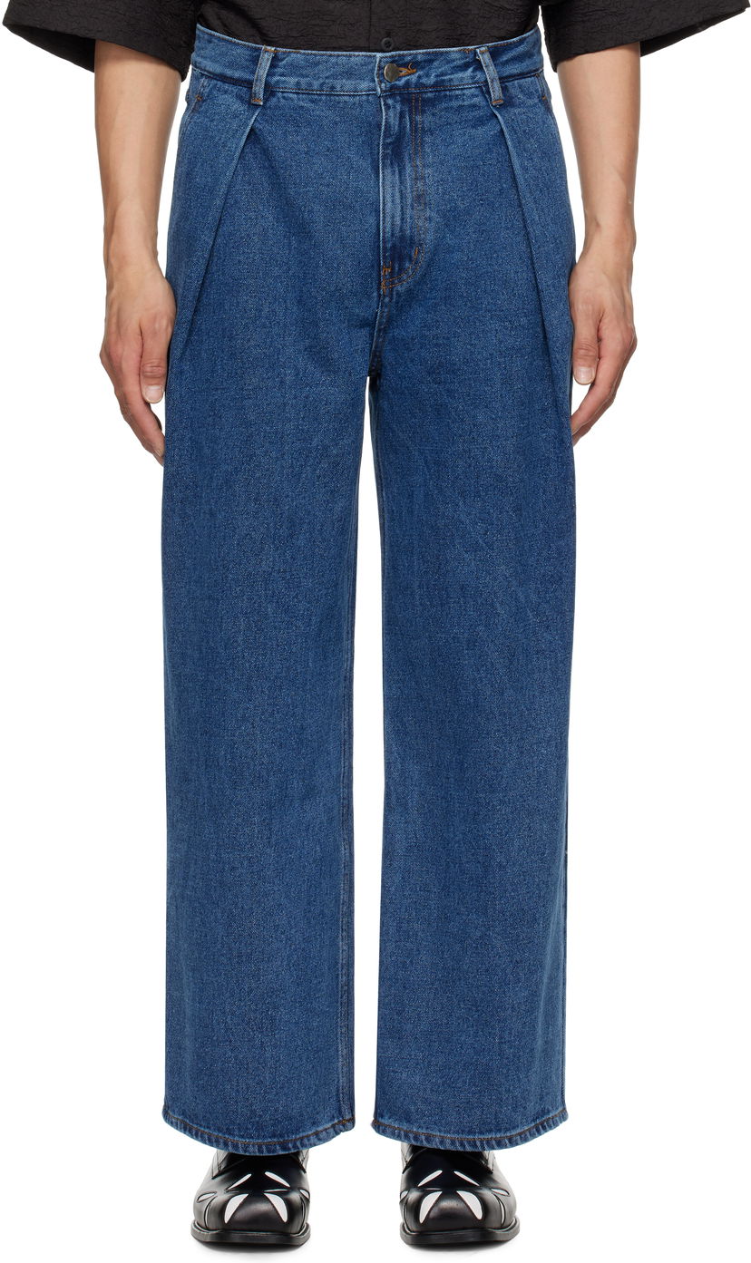Kavbojke ADER ERROR ADER error Sig; TRS Tag 02 Pleated Wide-Leg Jeans Modra | BO42FYJE0102BL