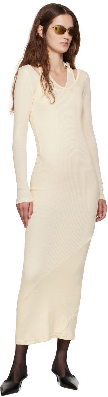 Obleke Jean Paul Gaultier Jean Paul Gaultier Ribbed Twisted Double Layer Midi Dress Bež | 25/03-W-DR014-J000-03, 3