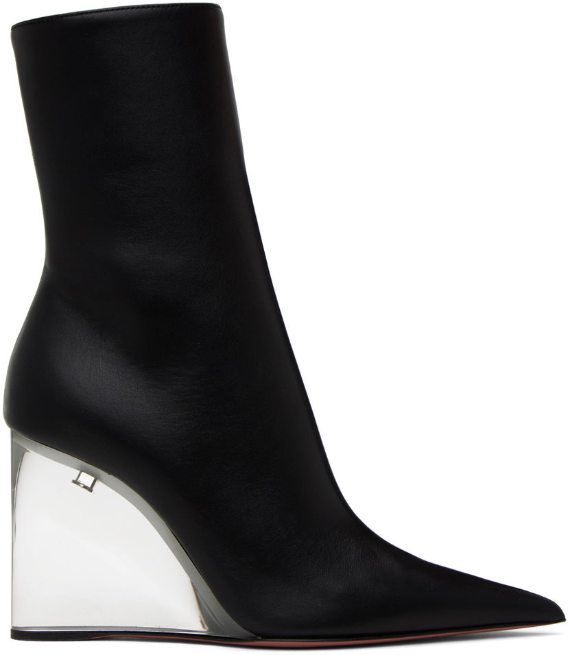 Trenčkot Amina Muaddi Amina Muaddi Pernille Wedge Ankle Boots Črna | PERNILLE HALF GLASS WEDGE NAPPA