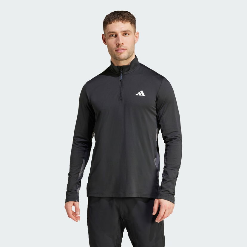 Pulover adidas Performance Essentials Camo Training Quarter-Zip Long Sleeve Shirt Črna | IS6152