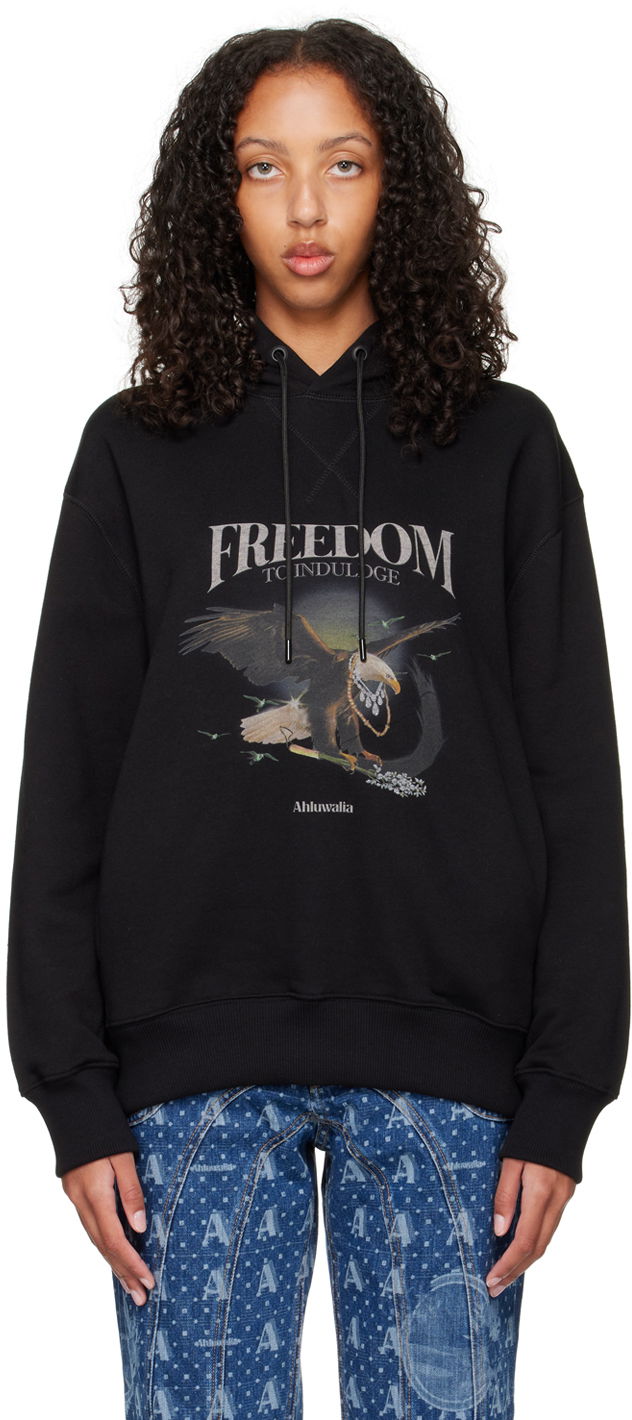 Pulover Ahluwalia Eagle Print Fleece Hoodie Črna | U-AHLU-JE002-SS23-FA81-BK