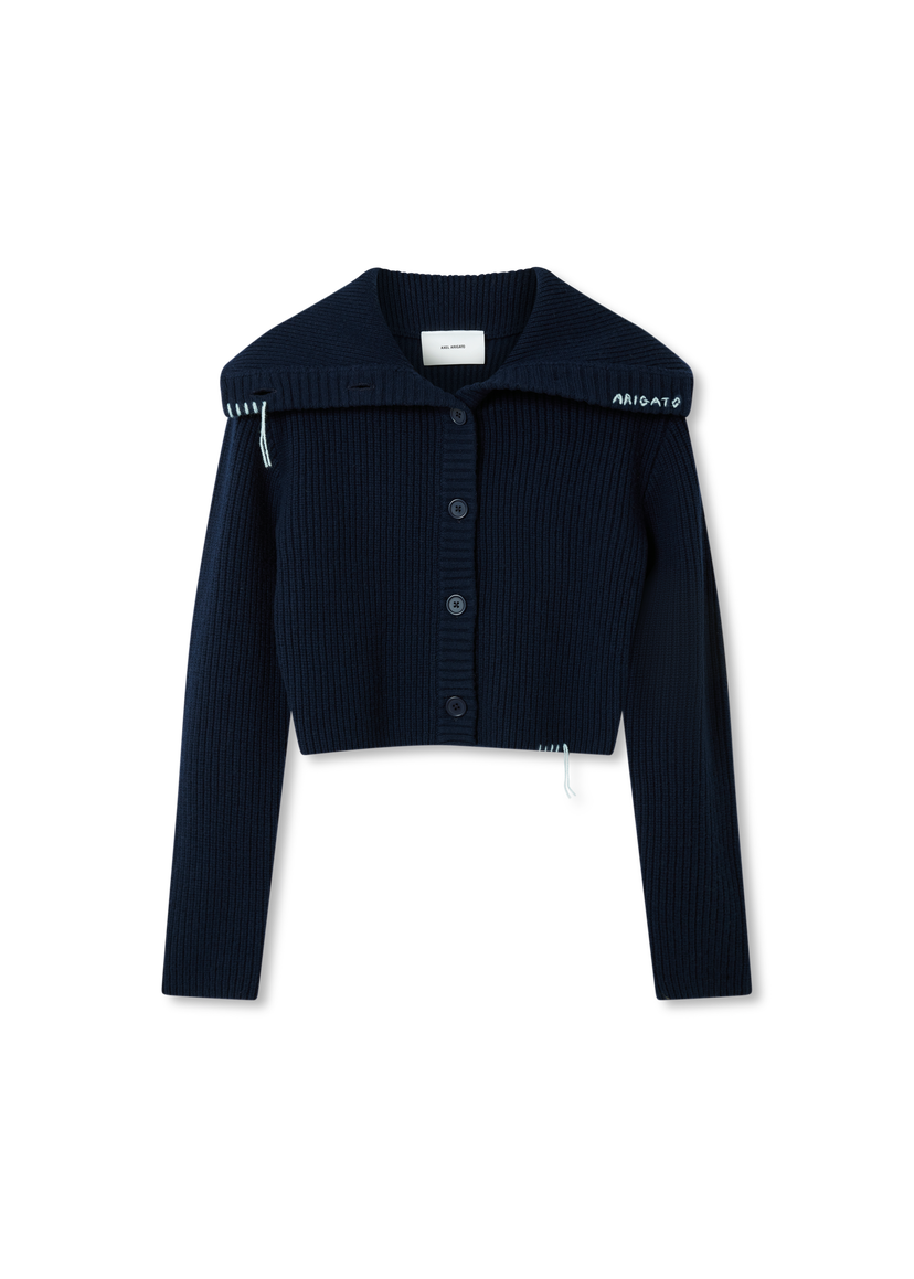 Pleteni pulover AXEL ARIGATO Celine Cropped Ribbed Knit Cardigan Mornarica | A3359001