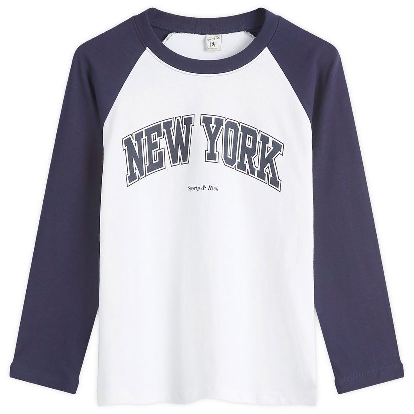 Majica Sporty & Rich White & Navy Baseball T-Shirt Bela | TO046506077WH22-NVY