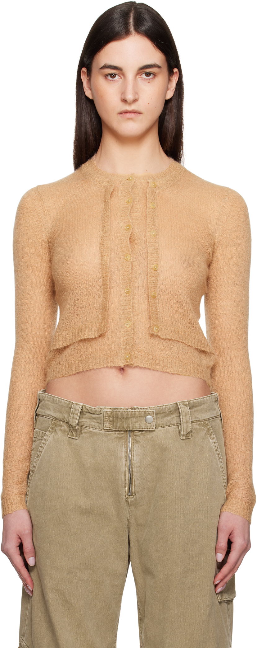 Pleteni pulover Acne Studios Acne Studios Layered Mohair Cardigan Bež | A60573-