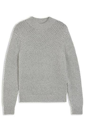 Pleteni pulover BOSS Structured Knit Virgin-Wool Sweater Siva | 50550008