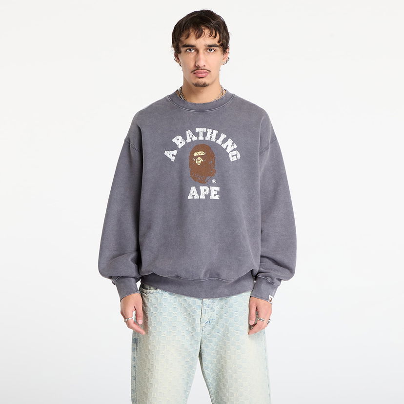 Pulover BAPE Garment Dye College Relaxed Fit Crewneck Sweatshirt Siva | 001SWL801308MCHA