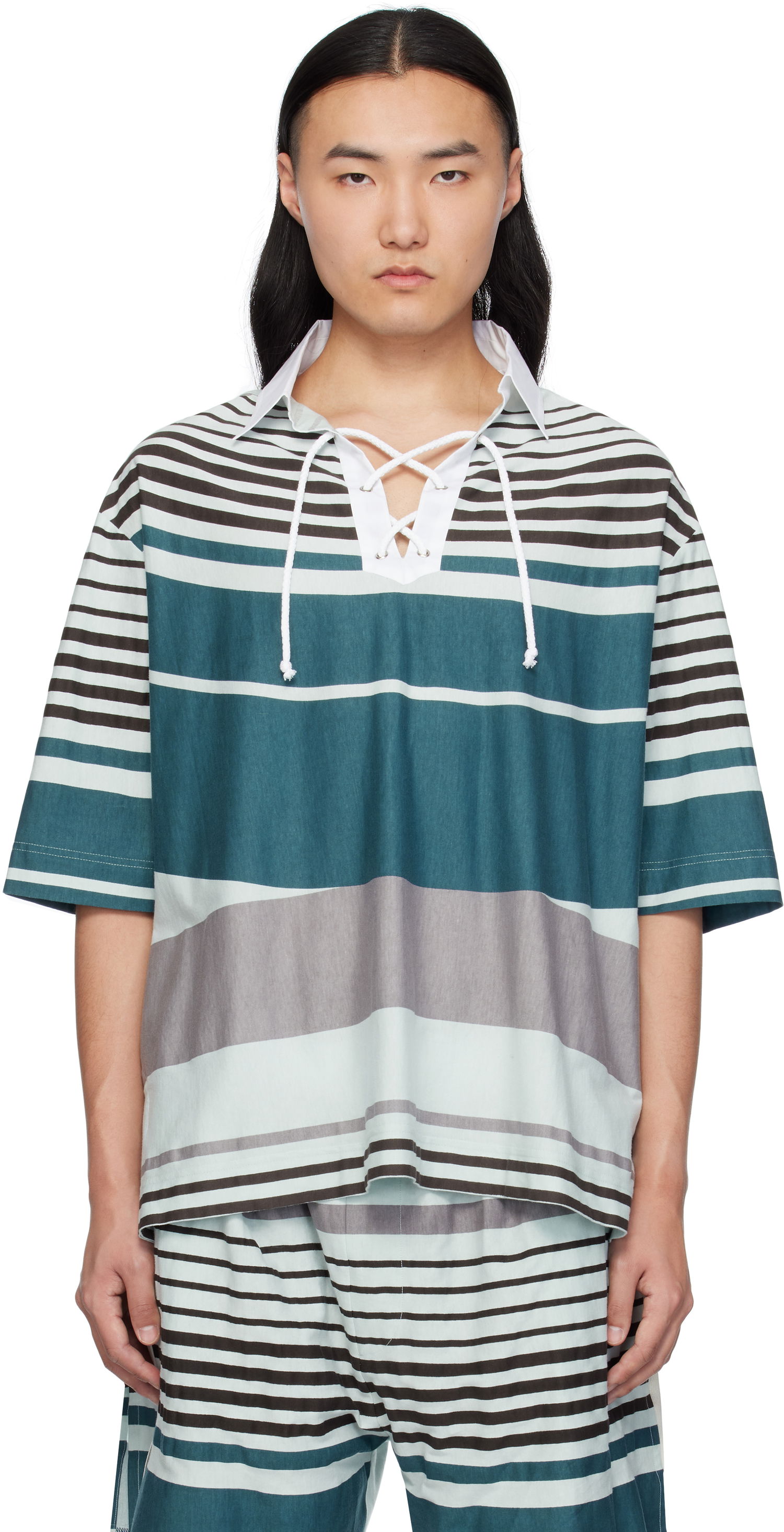 Polo majica Craig Green Craig Green Striped Lace-Up Polo Večbarvna | CGSS25CJETSS24, 0