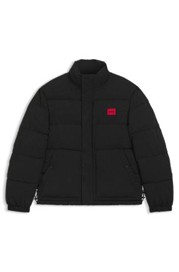 Puhovka BOSS Water-repellent Padded Puffer Jacket with Logo Patch Črna | 50547887