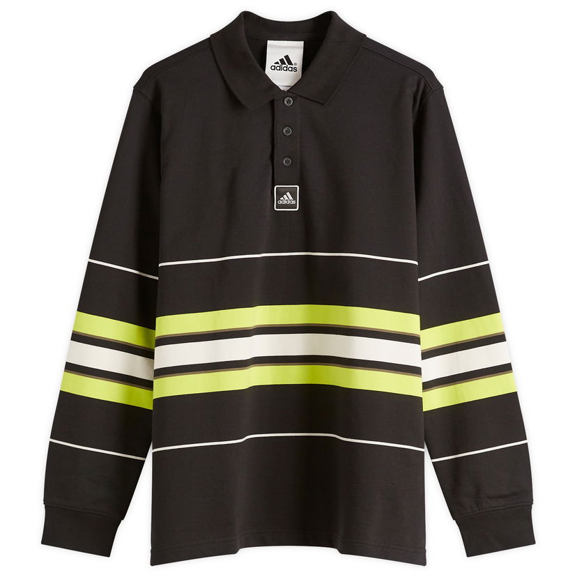 Polo majica adidas Originals Striped Long Sleeve Polo Črna | JD5391