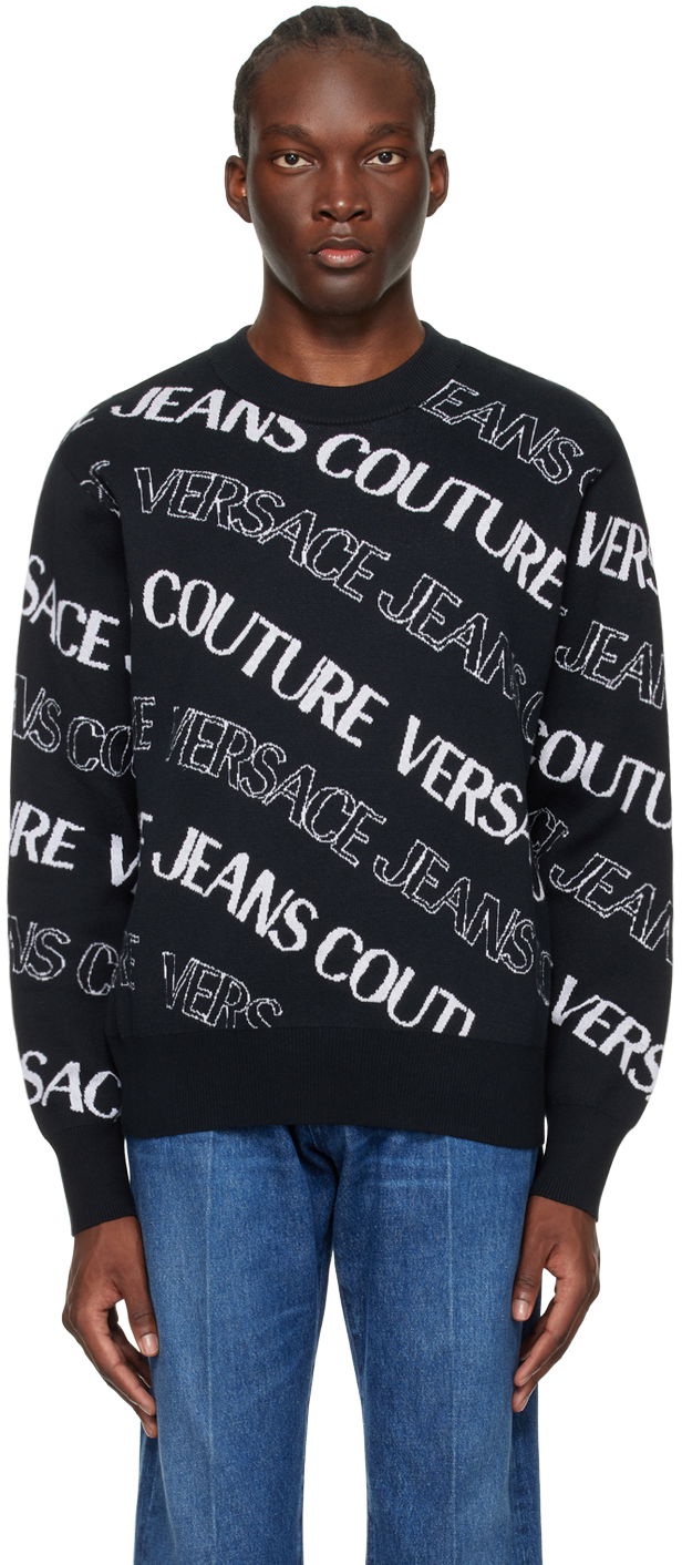Pleteni pulover Versace Wave Sweater Črna | E76GAFM50_ECMN35