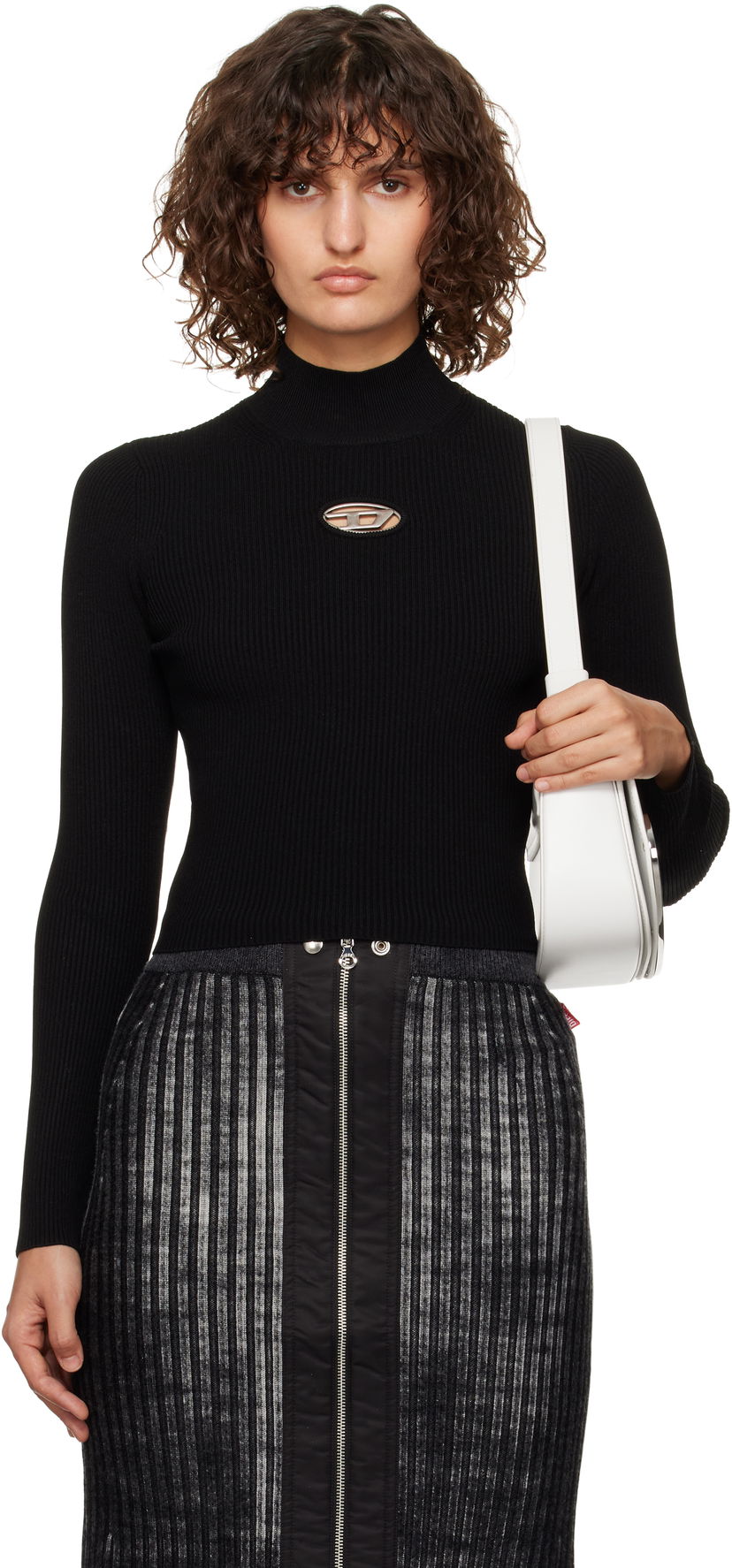 Pleteni pulover Diesel Fitted Cutout Detail Sweater Črna | A14187 0DLAX