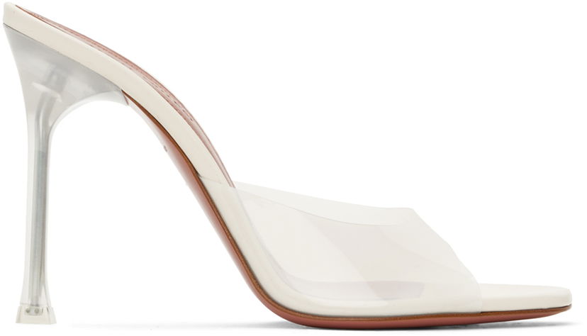 Modni dodatki Amina Muaddi Amina Muaddi Alexa Glass Slipper 105 Heeled Sandals Bela | ALEXA GLASS SLIPPER 105 SR PVC