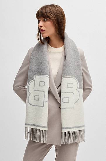 Šala BOSS Wool Blend Scarf with Double B Monogram Siva | 50533865, 1