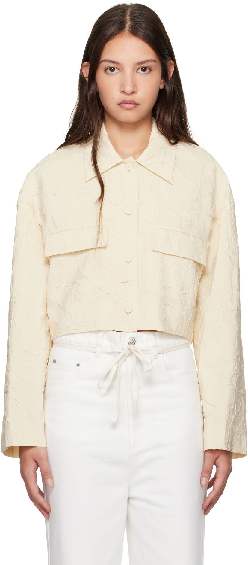 Jakna Nanushka Nanushka Coreen Cropped Button-Up Shirt Bež | NW24FWSH38471