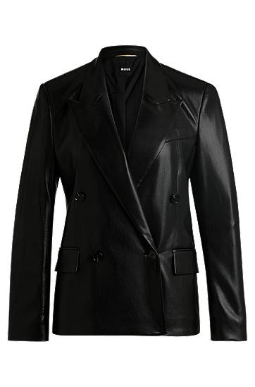 Jakna BOSS Double-Breasted Faux Leather Blazer Črna | 50530903