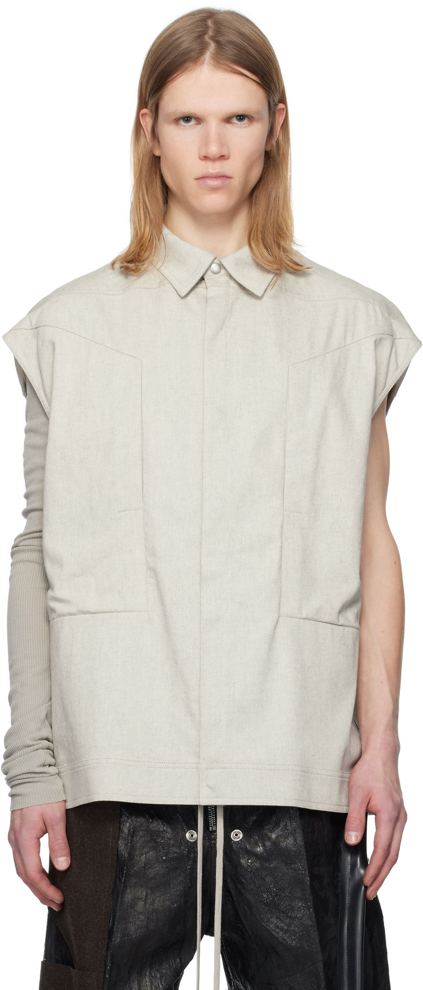 Srajce Rick Owens Rick Owens Sleeveless Jumbo Denim Shirt Bež | RU01E5776 DRD