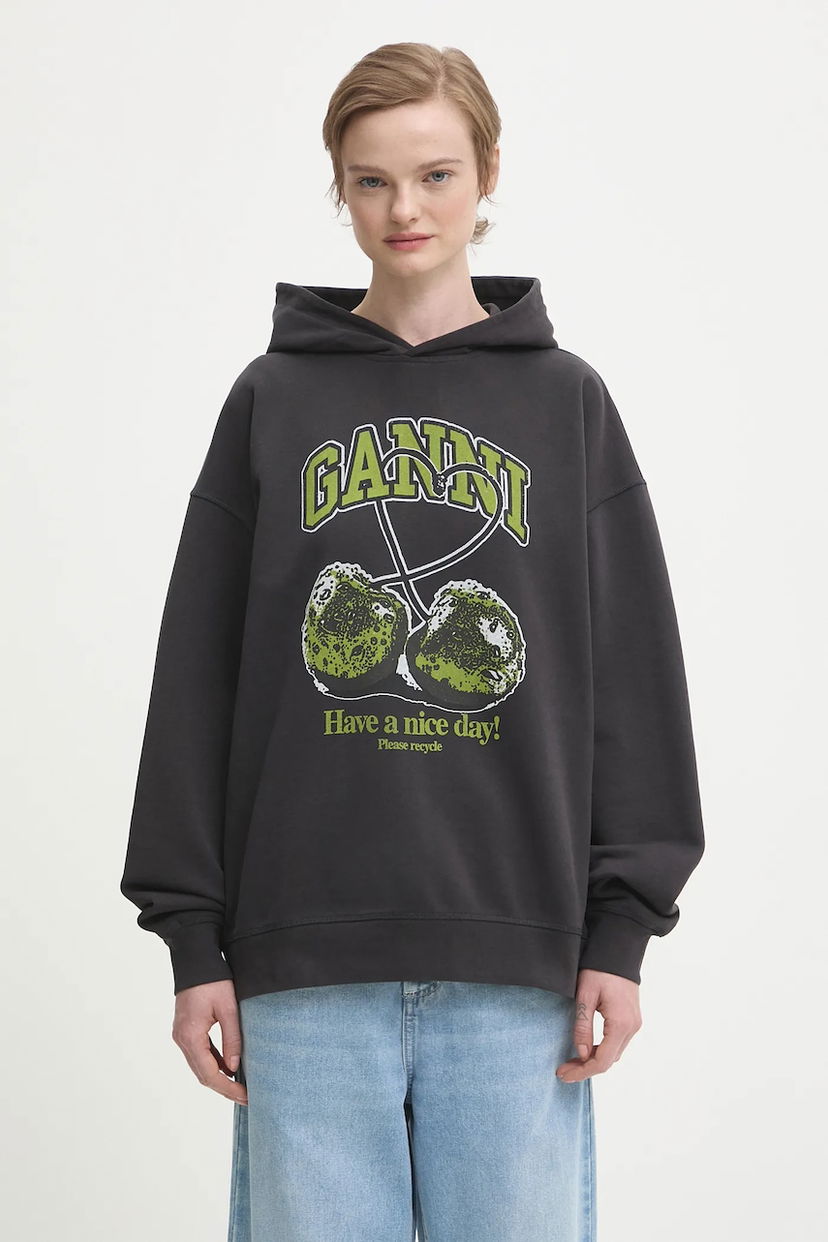 Pulover GANNI Oversized Hooded Isoli Cherries Graphic Sweatshirt Siva | T4285