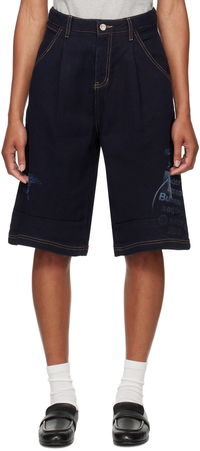 Printed Denim Shorts