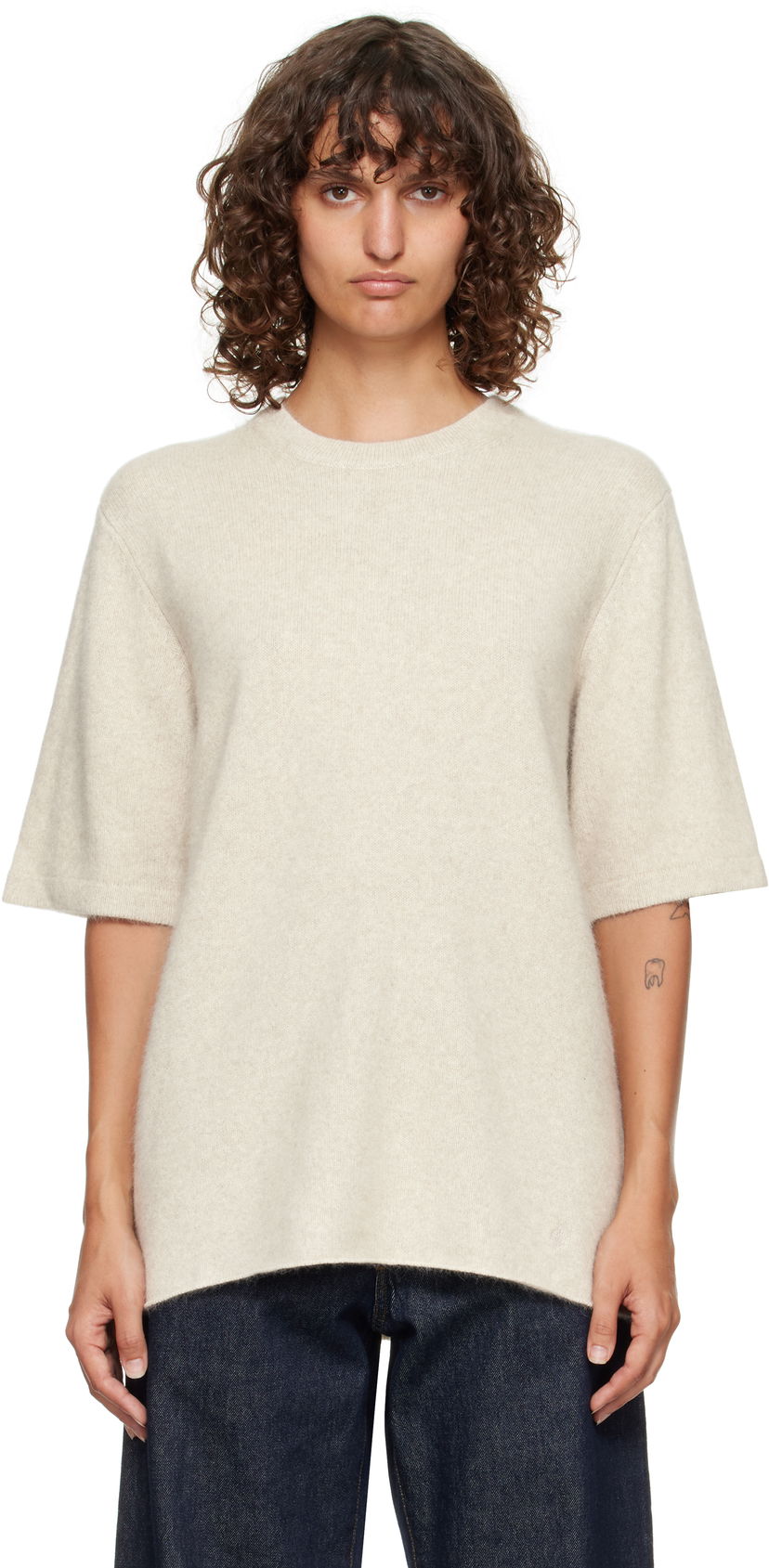Pleteni pulover Loulou de Saison Loulou de Saison Raven Yak Blend Short Sleeve Sweater Bež | RAVEN