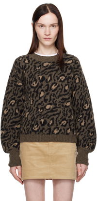 Leopard Print Crewneck Knit Sweater