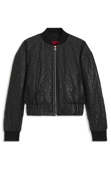 Bomber jakna BOSS Relaxed-Fit Padded Leather Jacket with Quilted Pattern Črna | 50542331, 0