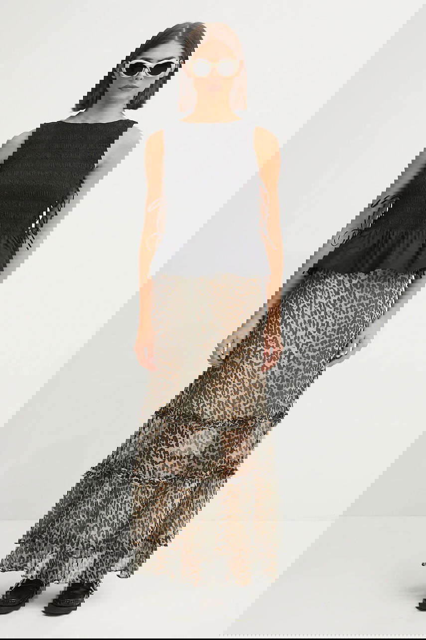 Majica brez rokavov GANNI GANNI Smocked Tie-String Top Črna | W0565, 0