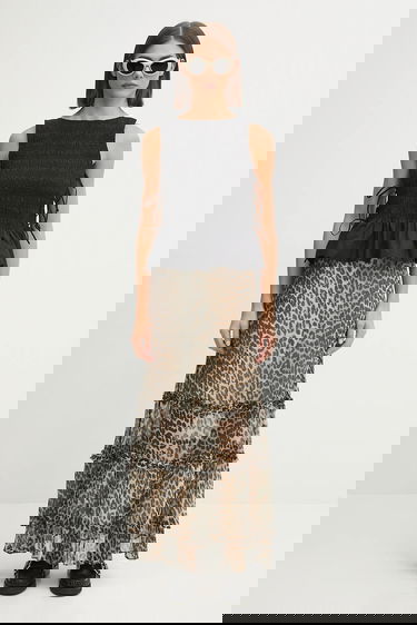 Majica brez rokavov GANNI GANNI Smocked Tie-String Top Črna | W0565, 0