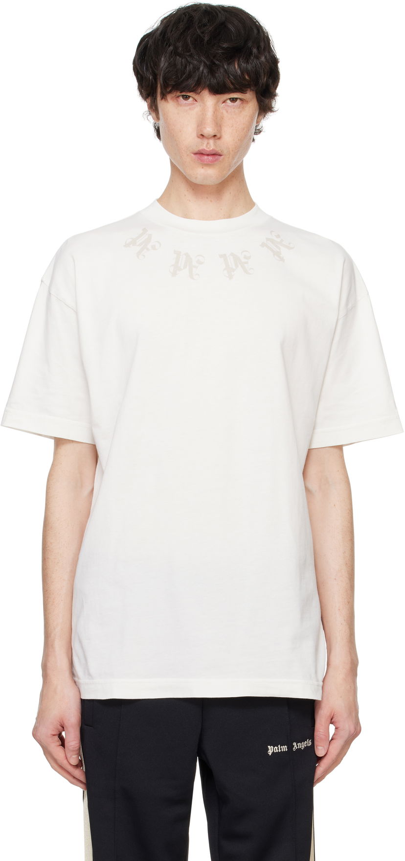Majica Palm Angels Statement Monogram Bela | PMAA001F24JER0030320