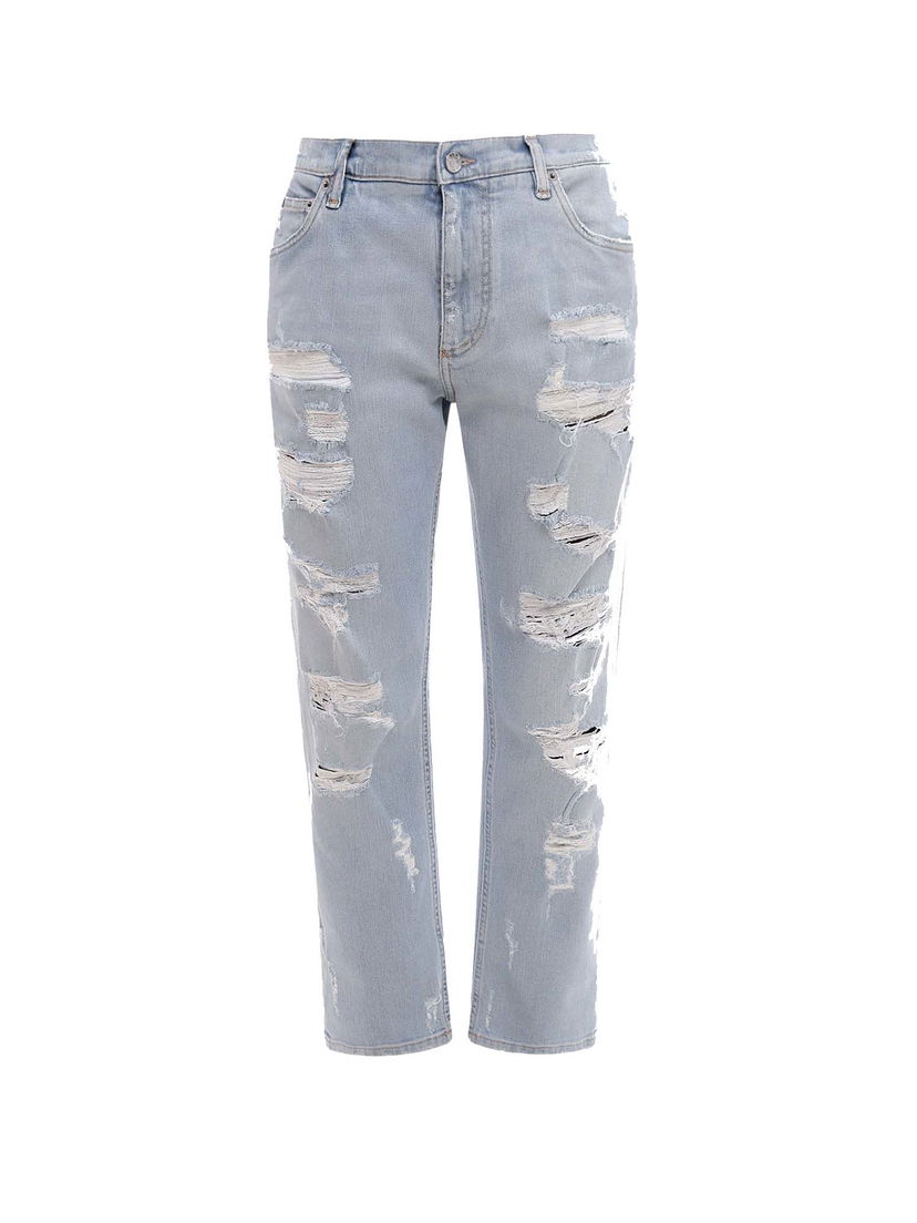 Kavbojke Dolce & Gabbana Stretch Cotton Ripped Effect Jeans Light Wash Blue Siva | GYJDADG8FF7#S9001