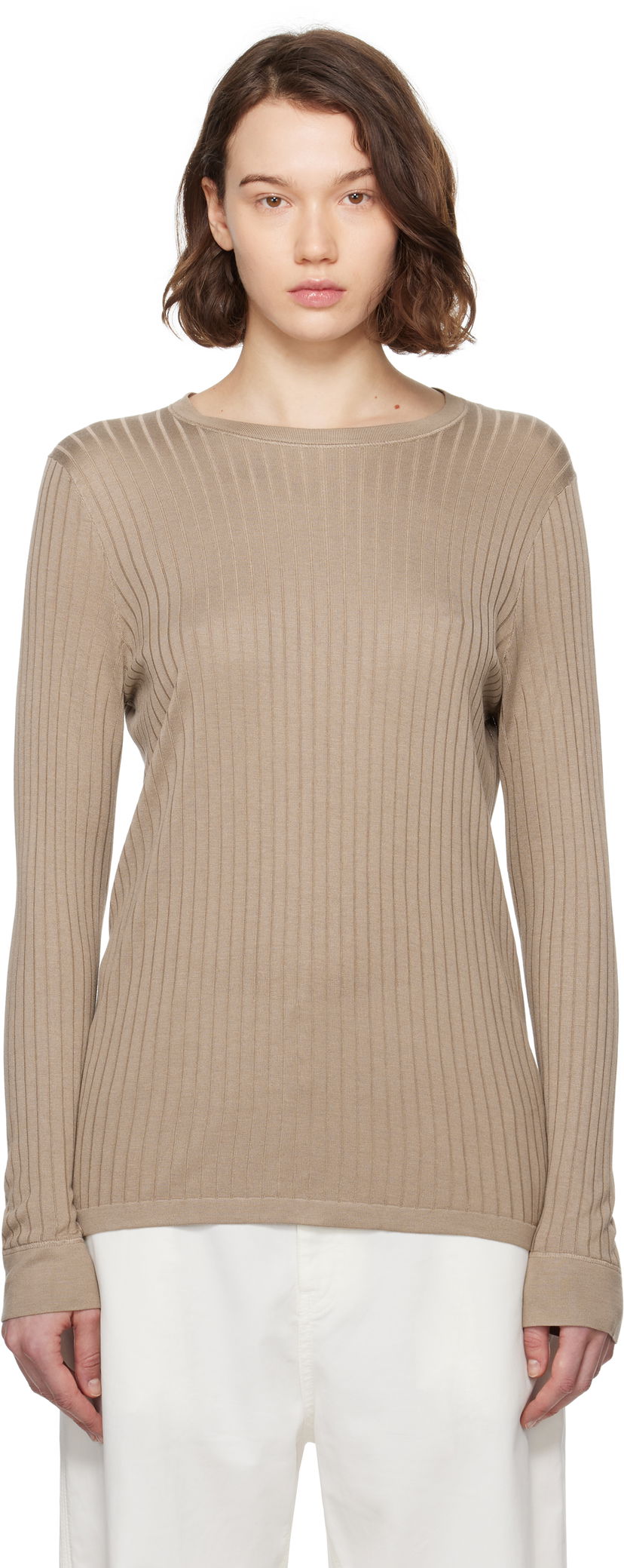 Pleteni pulover The Row The Row Keya Ribbed Knit Sweater Bež | 8970-Y913