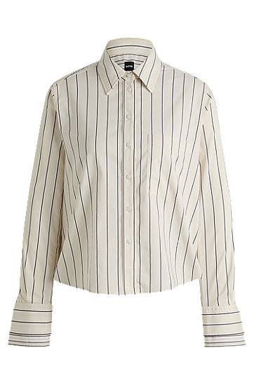 Srajce BOSS Striped Stretch Cotton Regular-Fit Blouse Bež | 50531519