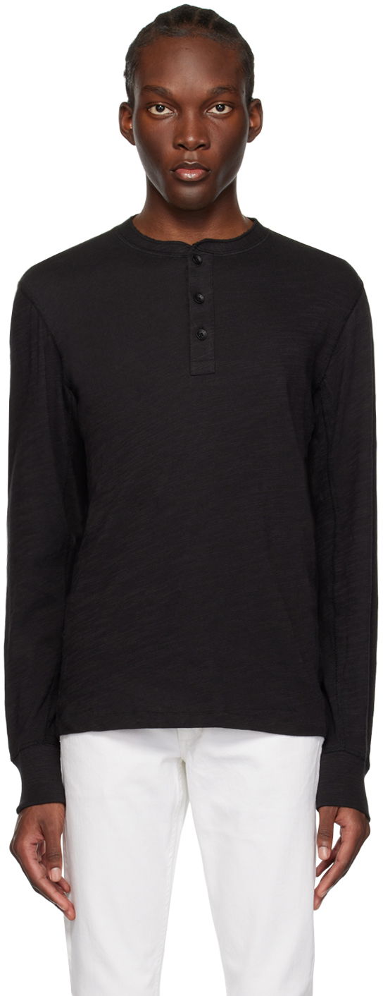 Majica rag & bone Flame Long Sleeve Henley Črna | M000T676G