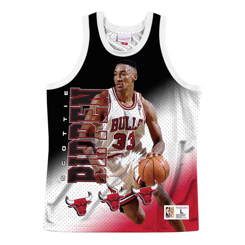 Majica brez rokavov Mitchell & Ness NBA Chicago Bulls Scottie Pippen Behind The Back Jersey Bela | MSTKMI19002-CBUWHITSPI