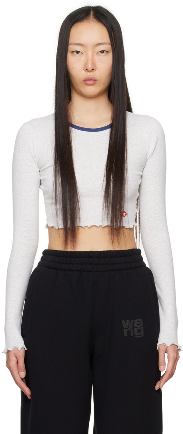 Krop-top Alexander Wang Alexander Wang Cropped Long Sleeve T-Shirt Siva | 4CC1241443