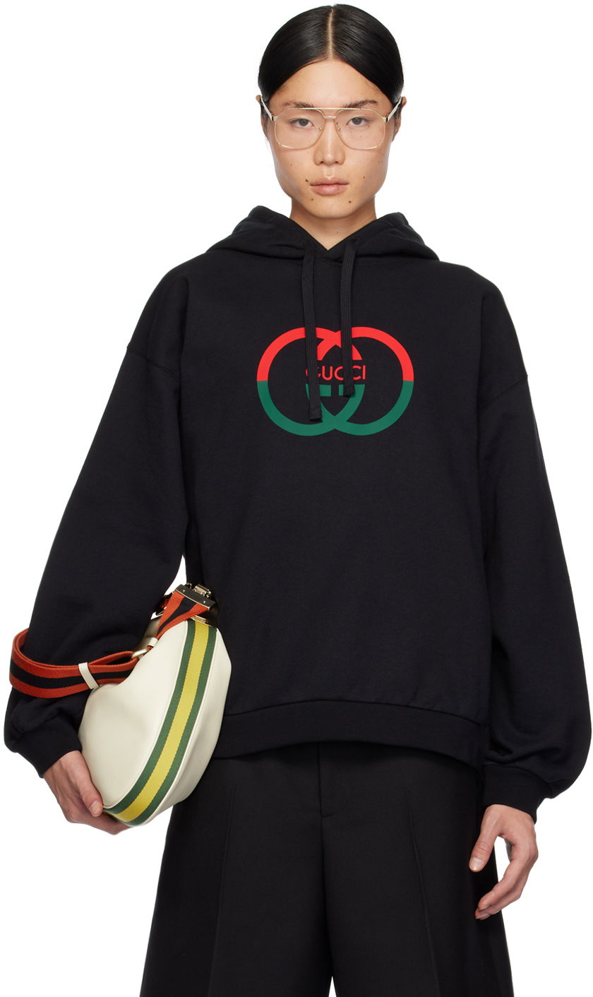 Pulover Gucci Interlocking G Hoodie Črna | 721427 XJF5T, 0