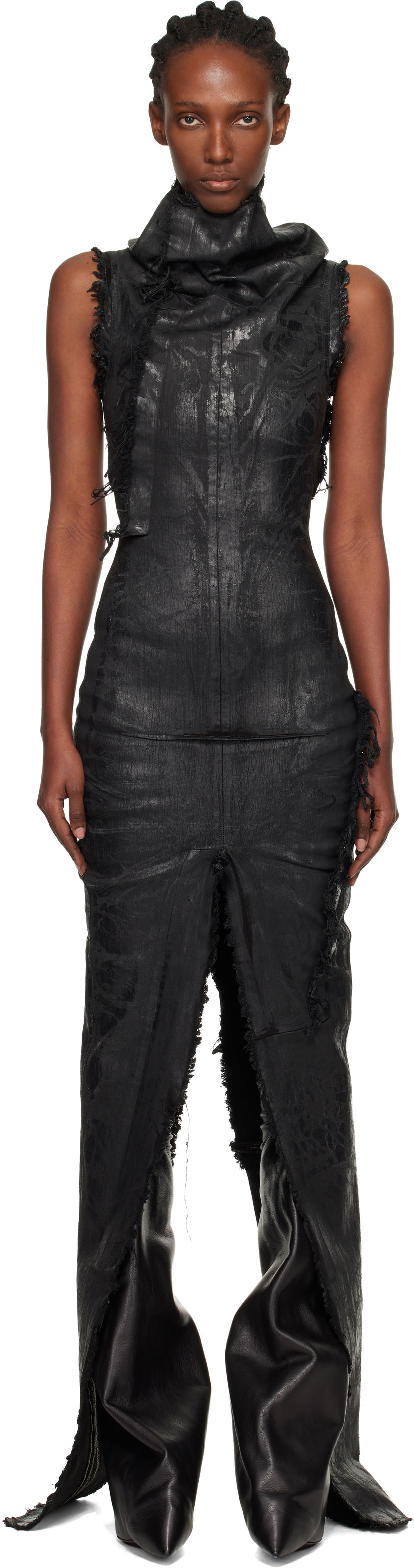Obleke Rick Owens Distressed Raw-Edge Cowl-Neck Sleeveless Concordians Etna Maxi Dress Črna | RO02E4598 SBMC99