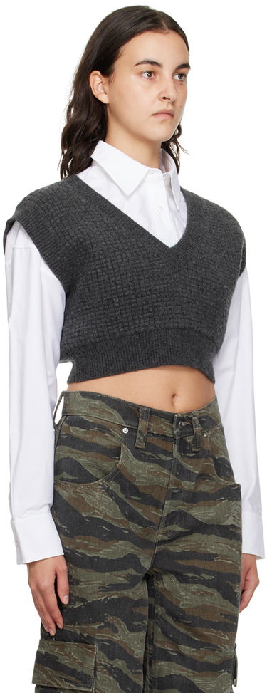 Pleteni pulover Alexander Wang Alexanderwang.t Layered Cropped Vest with V-Neck and Button-Down Shirt Siva | 4KC4231003, 1