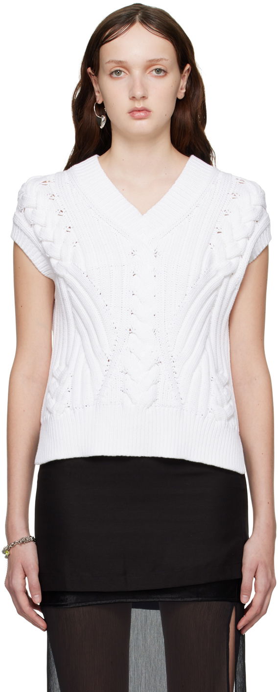 Pleteni pulover Helmut Lang Cable Knit Vest Bela | N01HW716