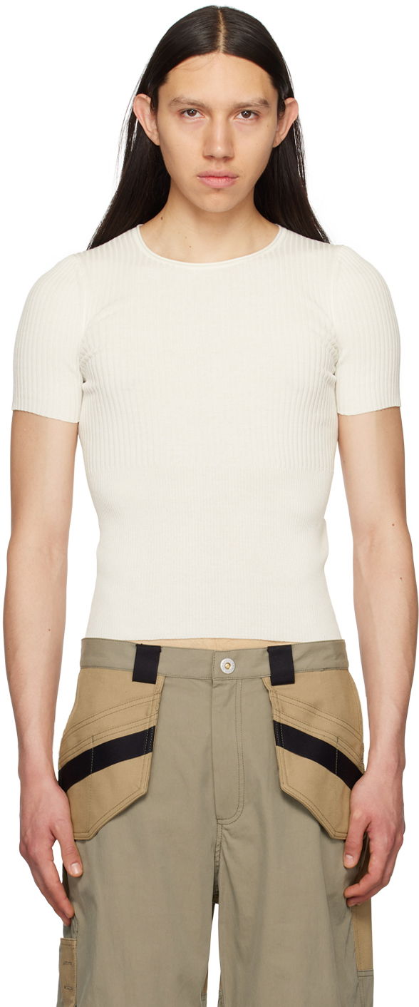 Krop-top Dion Lee Dion Lee Gradient Rib T-Shirt Bela | C7192S23