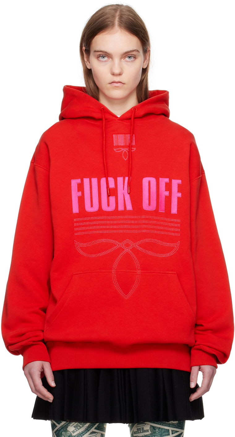 Pulover VETEMENTS Embroidered Hoodie Rdeča | VL20HD280R