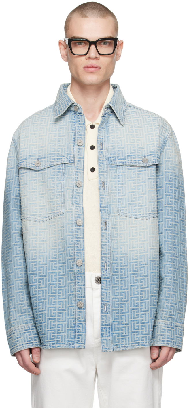 Srajce Balmain Monogram Denim Shirt Modra | CH1HC088DD27