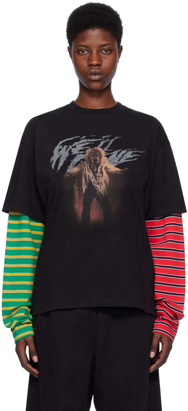 Majica We11done We11done Layered Graphic Long Sleeve T-Shirt Črna | WD-TT0-24-877-U-MX