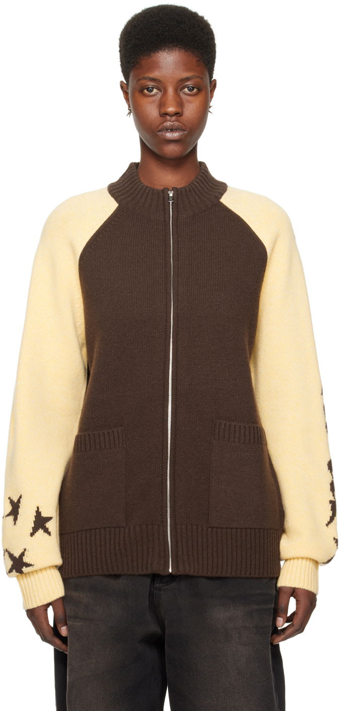Pleteni pulover We11done We11done Zip-Up Star-Intarsia Cardigan Rjava | WD-KJ0-24-620-U-BR